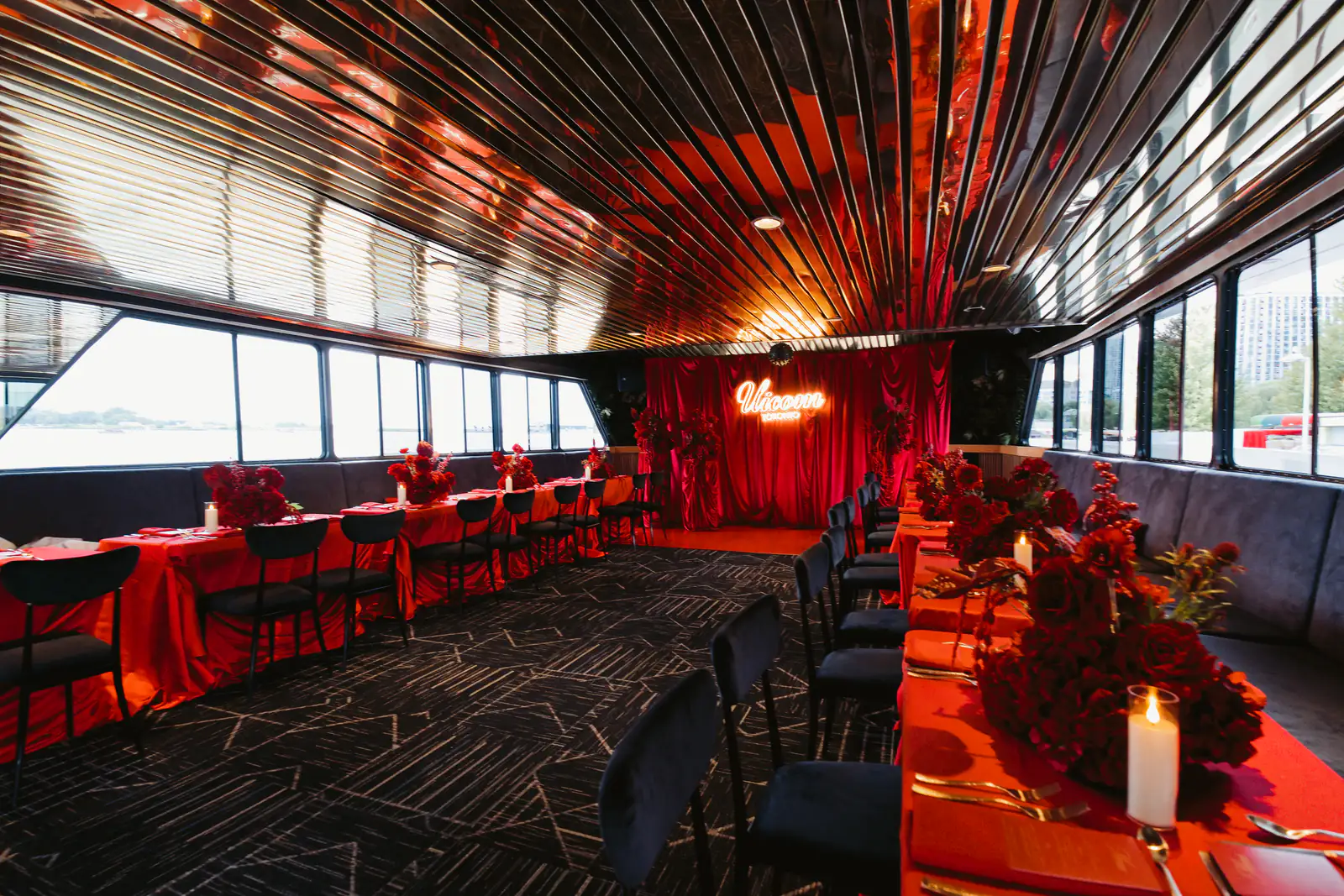 Event-ready dining space aboard Yankee Lady