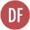 Round dairy free icon with red circle and white letter DF.